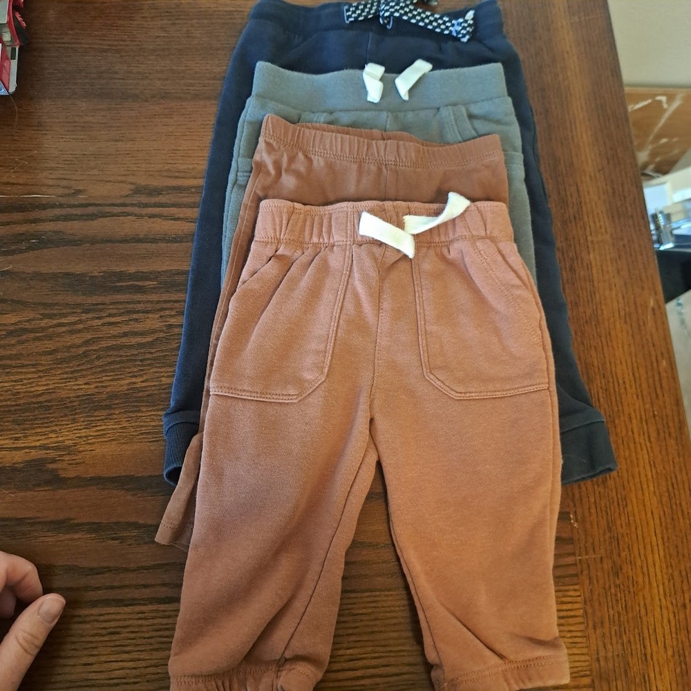 Baby Boy Pants Lot 4pc Garanimals Carters Dip Joggers Leggings 3-12M Neutral
